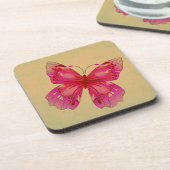 Roze oosterse  vlinderkunst drankjes onderzetter (Linkerzijde)