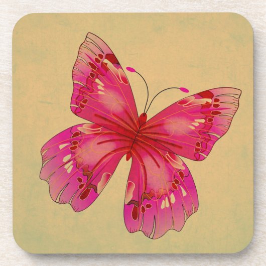 Roze oosterse  vlinderkunst drankjes onderzetter (Voorkant)