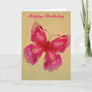 Roze Oosterse  vlinderkunst Happy Birthday Kaart