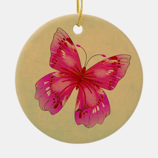 Roze oosterse vlinderkunst keramisch ornament (Voorkant)