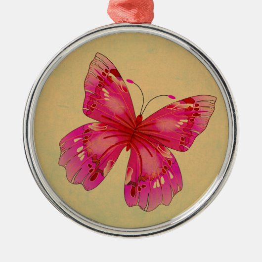 Roze oosterse  vlinderkunst metalen ornament (Voorkant)