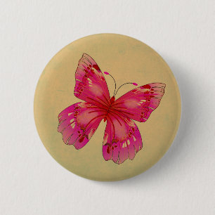 Roze oosterse  vlinderkunst ronde button 5,7 cm