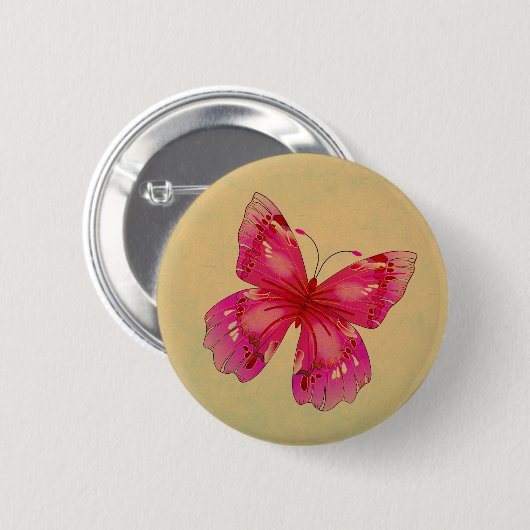 Roze oosterse  vlinderkunst ronde button 5,7 cm (Voorkant /achterkant)