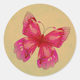 Roze oosterse  vlinderkunst ronde sticker