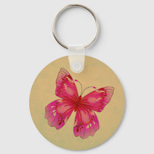 Roze oosterse  vlinderkunst sleutelhanger
