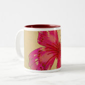 Roze oosterse vlinderkunst tweekleurige koffiemok (Voorkant links)