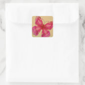 Roze oosterse  vlinderkunst vierkante sticker (Tas)