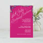 Roze op 4 juli BBQ Birthday Party Kaart (Staand voorkant)
