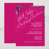 Roze op 4 juli BBQ Birthday Party Kaart (Voorkant / Achterkant)