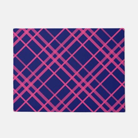 Roze op blauw Tartan Plaid Pattern Design Deurmat (Voorkant)