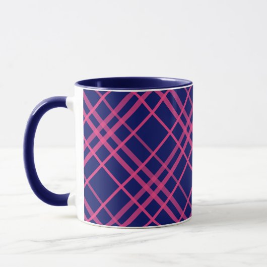 Roze op blauw Tartan Plaid Pattern Design Mok (Links)