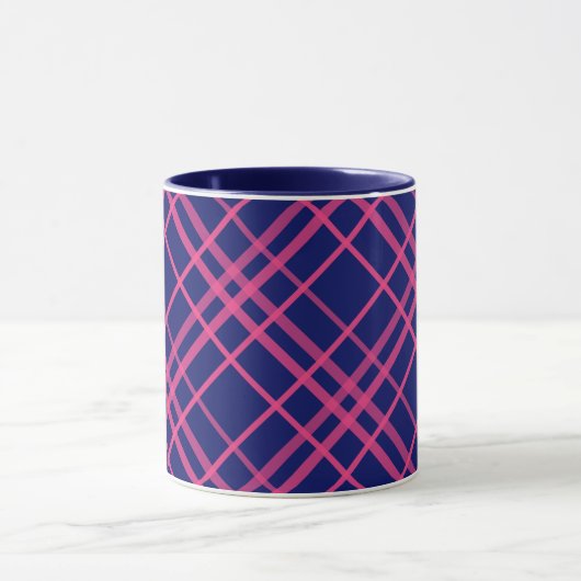Roze op blauw Tartan Plaid Pattern Design Mok (Midden)
