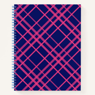 Roze op blauw Tartan Plaid Pattern Design Notitieboek