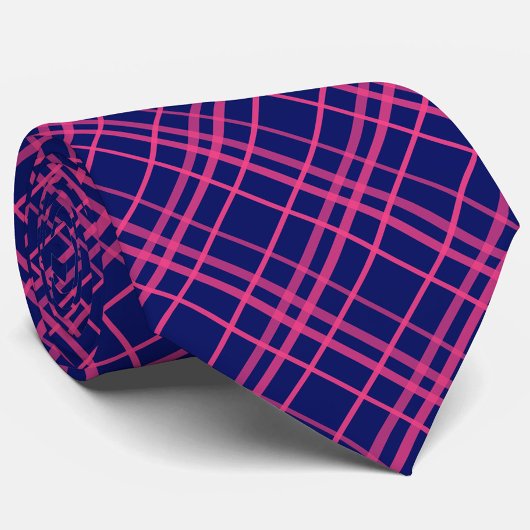 Roze op blauw Tartan Plaid Pattern Design Stropdas