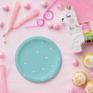 Roze op Blauwe Polka Dots Verjaardagsfeestje Papieren Bordje