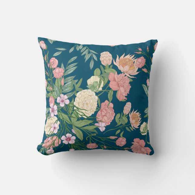 Roze op Blue Blauwgroen Spring Flower Show Pillow  Kussen (Voorkant)