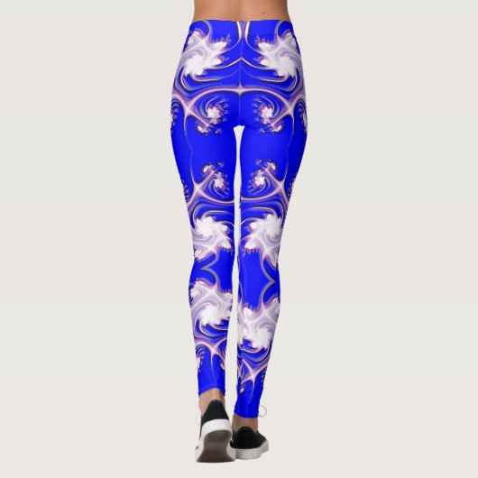 Roze op Blue Fractal Flowers Leggings (Achterkant)