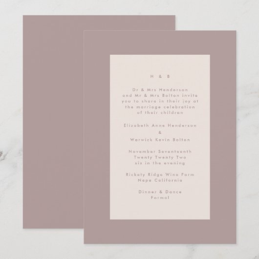 Roze op Blush Moderne Eenvoudige bruiloft met een  Kaart (Voorkant / Achterkant)