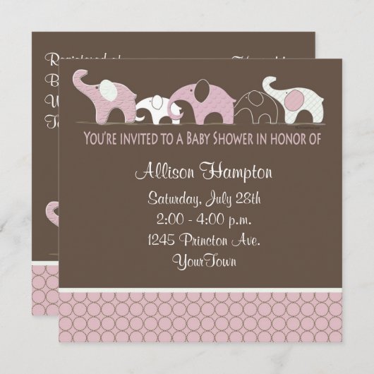 Roze op bruin ellefant babyschoeisel kaart (Voorkant / Achterkant)