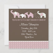 Roze op bruin ellefant babyschoeisel kaart (Voorkant)