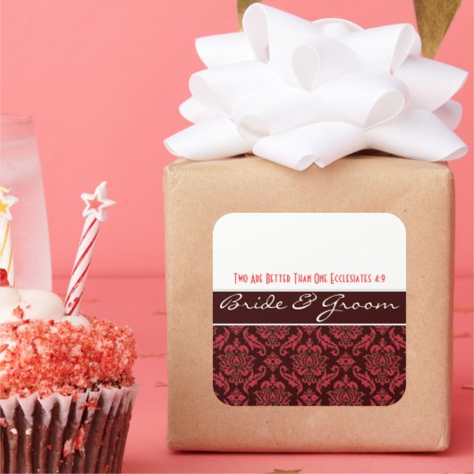 Roze op Chocolate Damask Wedding Stickers (Feest)