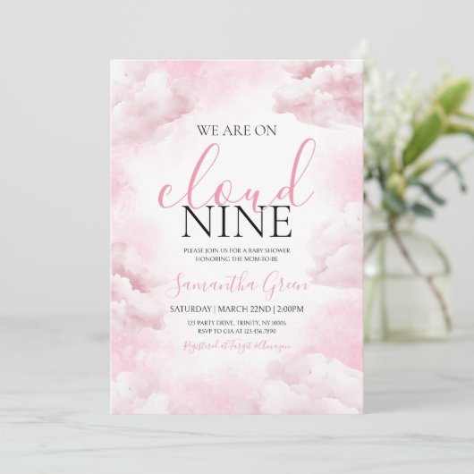 Roze op Cloud 9 Baby shower Kaart (Staand voorkant)