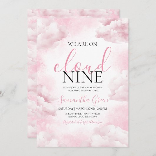 Roze op Cloud 9 Baby shower Kaart (Voorkant / Achterkant)