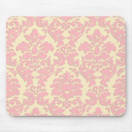 Roze op Cream Damask Mousepad Muismat (Voorkant)