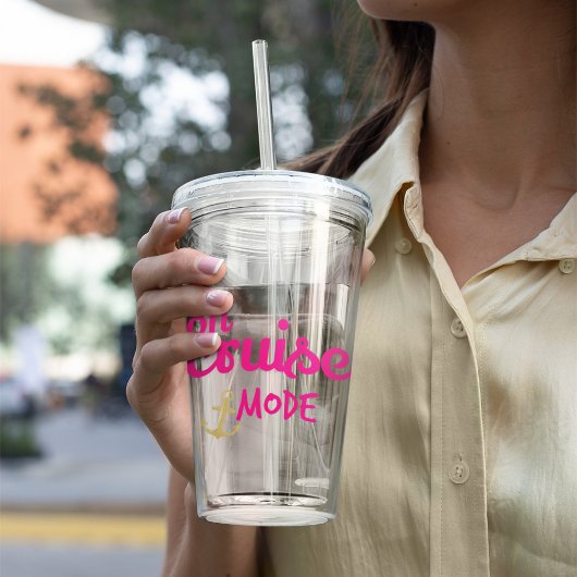 Roze op cruisemodus met goudanker acryl drinkbeker