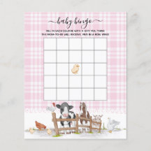 Roze op de boerderij dieren Baby shower bingo spel