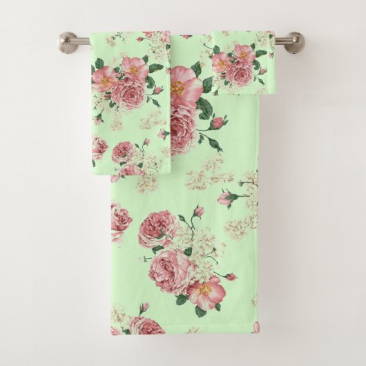 Roze op de groene Floral Bath-handdoekset Bad Handdoek (Insitu)