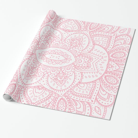 Roze op de witte tribale Mandala Cadeaupapier (Uitgerold)