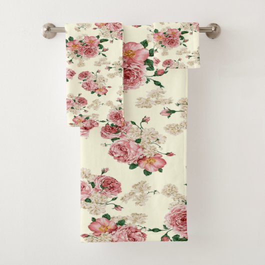 Roze op Gele  Floral Bad Handdoek (Insitu)