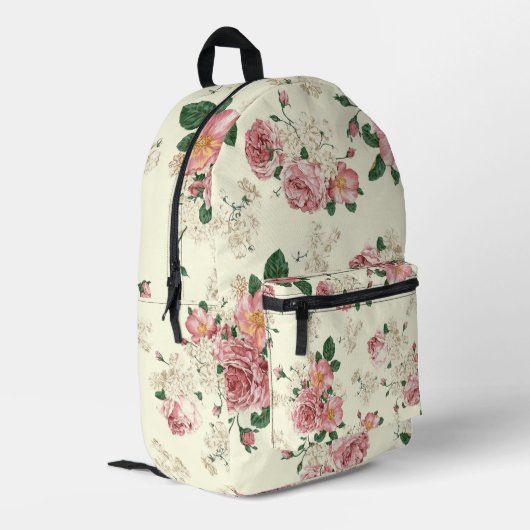 Roze op Gele  Floral Bedrukte Rugzak (Achterkant Hoek Links)