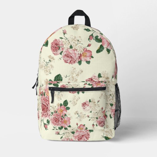 Roze op Gele Floral Bedrukte Rugzak (Voorkant)