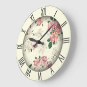 Roze op Gele  Floral Roman Numerals Grote Klok (Hoek)