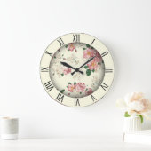 Roze op Gele  Floral Roman Numerals Grote Klok (Huis)