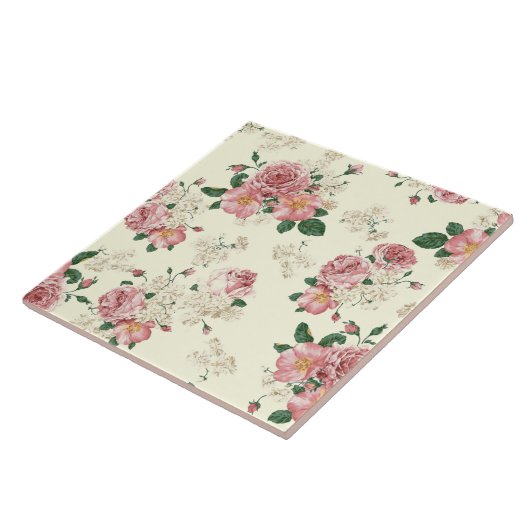 Roze op Gele  Floral Tegeltje (Zijkant)