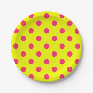 Roze op gele stippen patroonontwerp papieren bordje