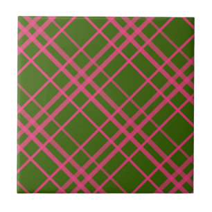 Roze op groen geruit lijnenontwerp tegeltje
