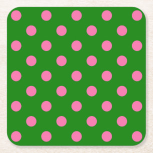 Roze op groen stippelpatroon ontwerp kartonnen onderzetters