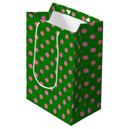 Roze op groen stippelpatroonontwerp medium cadeauzakje