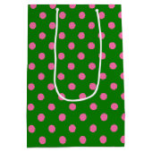 Roze op groen stippelpatroonontwerp medium cadeauzakje (Achterkant)