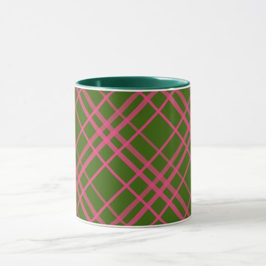 Roze op groen Tartan Plaid Pattern Design Mok (Midden)
