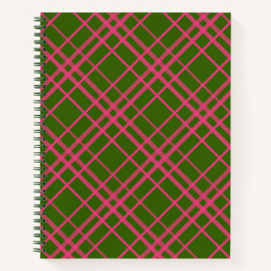 Roze op groen Tartan Plaid Pattern Design Notitieboek