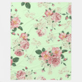 Roze op groene  Floral Fleece Deken (Voorkant)