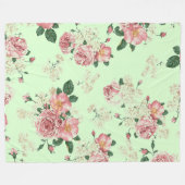 Roze op groene  Floral Fleece Deken (Voorkant (Horizontaal))