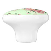 Roze op groene  Floral Keramische Knop (Zijkant)