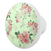 Roze op groene Floral Keramische Knop (Rechts)