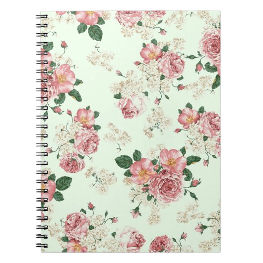 Roze op groene  Floral Notitieboek (Voorkant)
